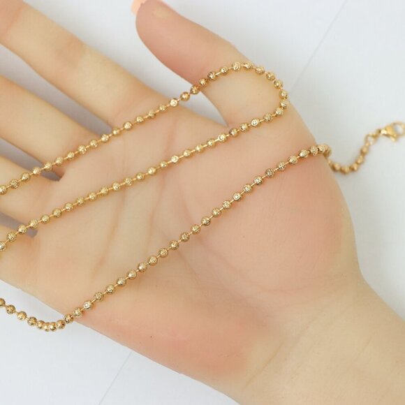 Textured Bead Rose Gold Necklace, Long Elegant Chain, XPNL0137 - Picture 7 of 12